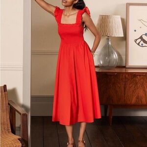 Boden Smocked Red Midi Dress
